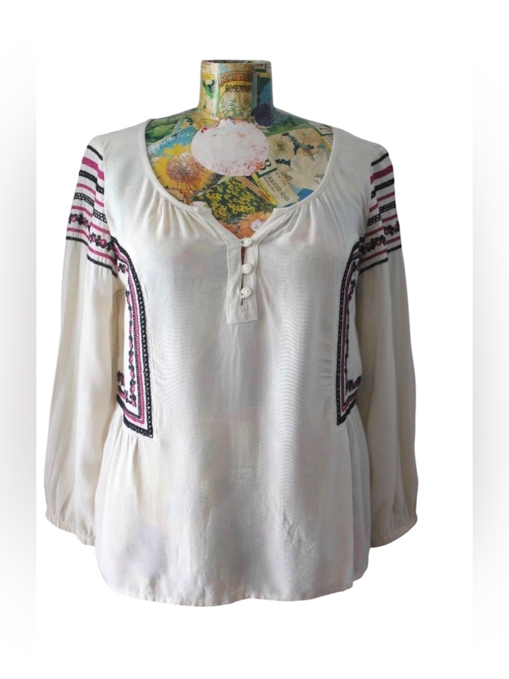 American Eagle Bohemian Flowy Sleeve Peasant Embroidered Summer Top Sz Small
